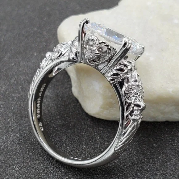 Judith Ripka Asscher Cut Fleur de lis diamonique sterling ring